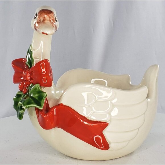 Fitz and Floyd Swan Tea Light Planter Candle Holder 1982 Hand Painted Porcelain - Picture 2 of 10